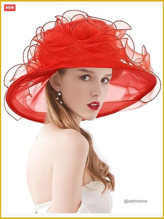 Organza Derby Church Hat Fascinator Wide Brim Sun Hat for Tea Party Wedding main image 7